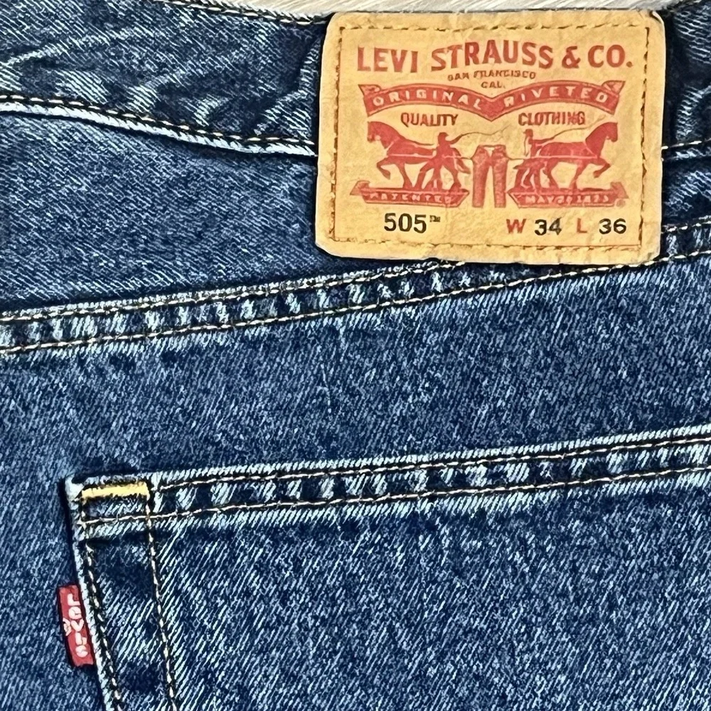 Levis 505 Men's Regular Fit Straight Leg Blue Jeans Mens‎ Dark Wash 34x34
